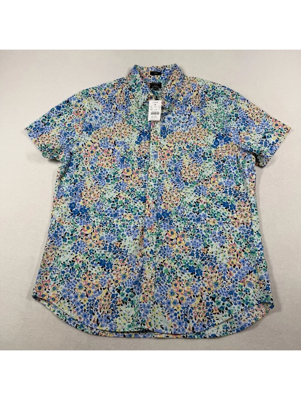 J. Crew Flex Washed Shirt Mens Slim Large Floral Print Short Sleeve Casual NWT